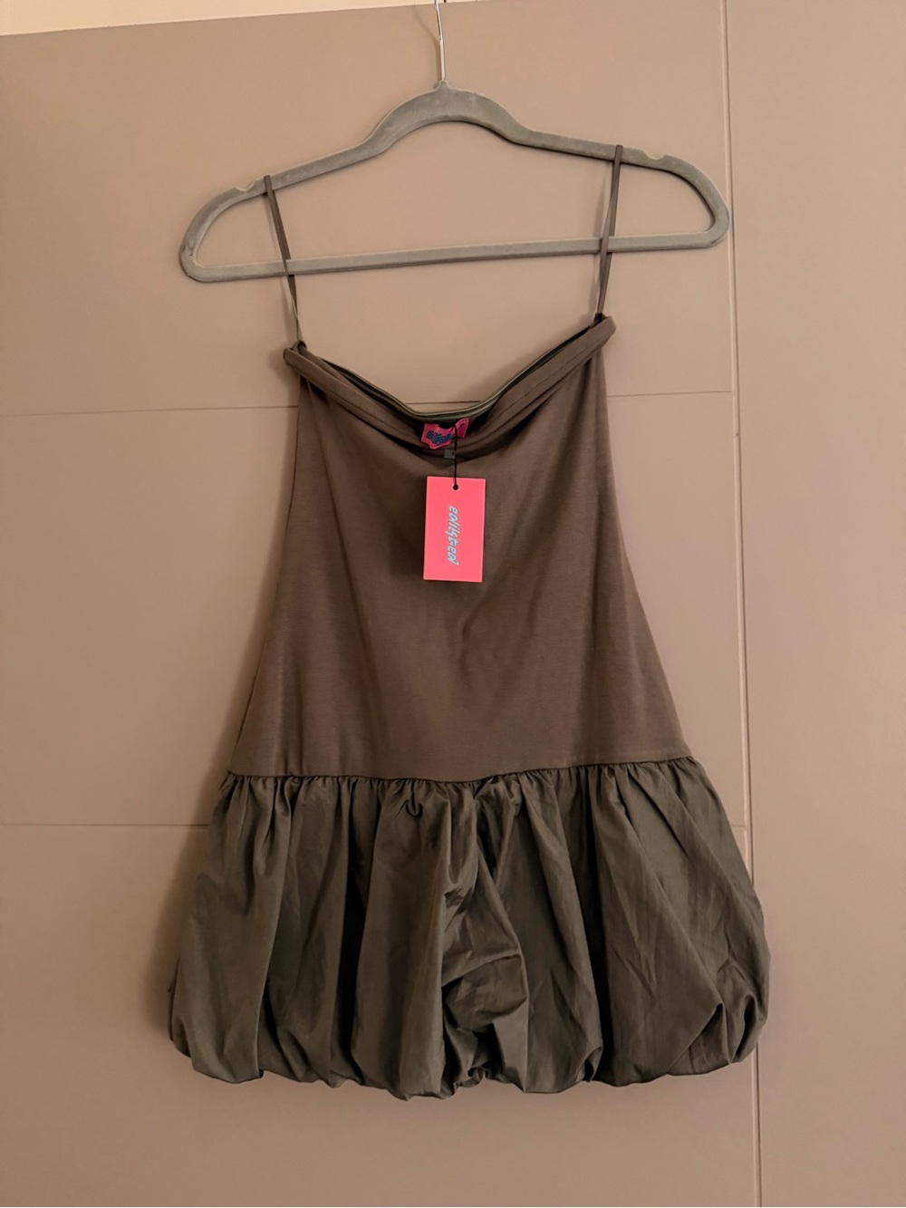 Edikted Olive Green Mini Dress with Bubble Hem